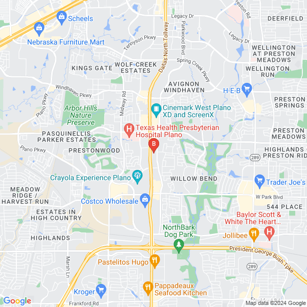 Plano Tow Truck Service location map: 2800 N Dallas Pky, Plano, TX